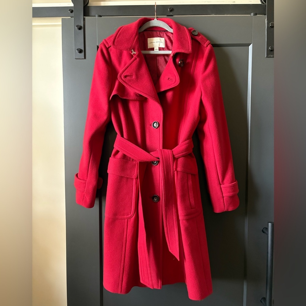 Banana Republic Vibrant Red Wool Blend Trench Coat